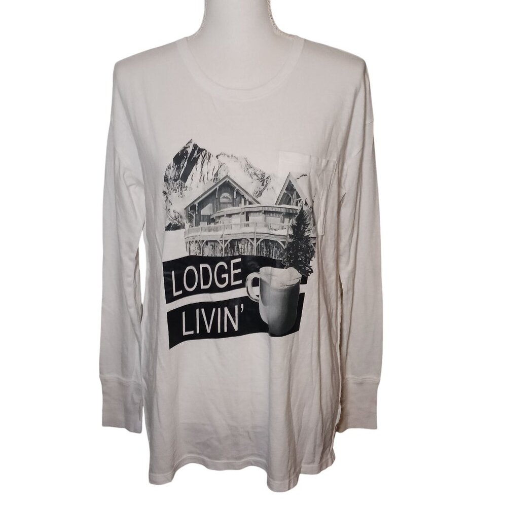 NEW Offline by Aerie Cotton Crew Neck Oversized Off-White Graphic‎ T-shirt XS